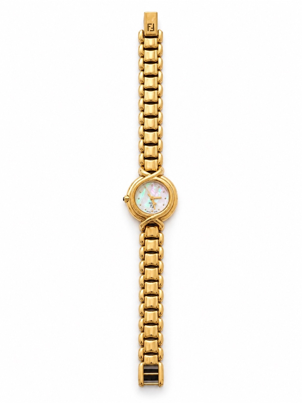 Vintage FENDI Orologi Gold Tone Mother of Pearl Swiss Bracelet Watch